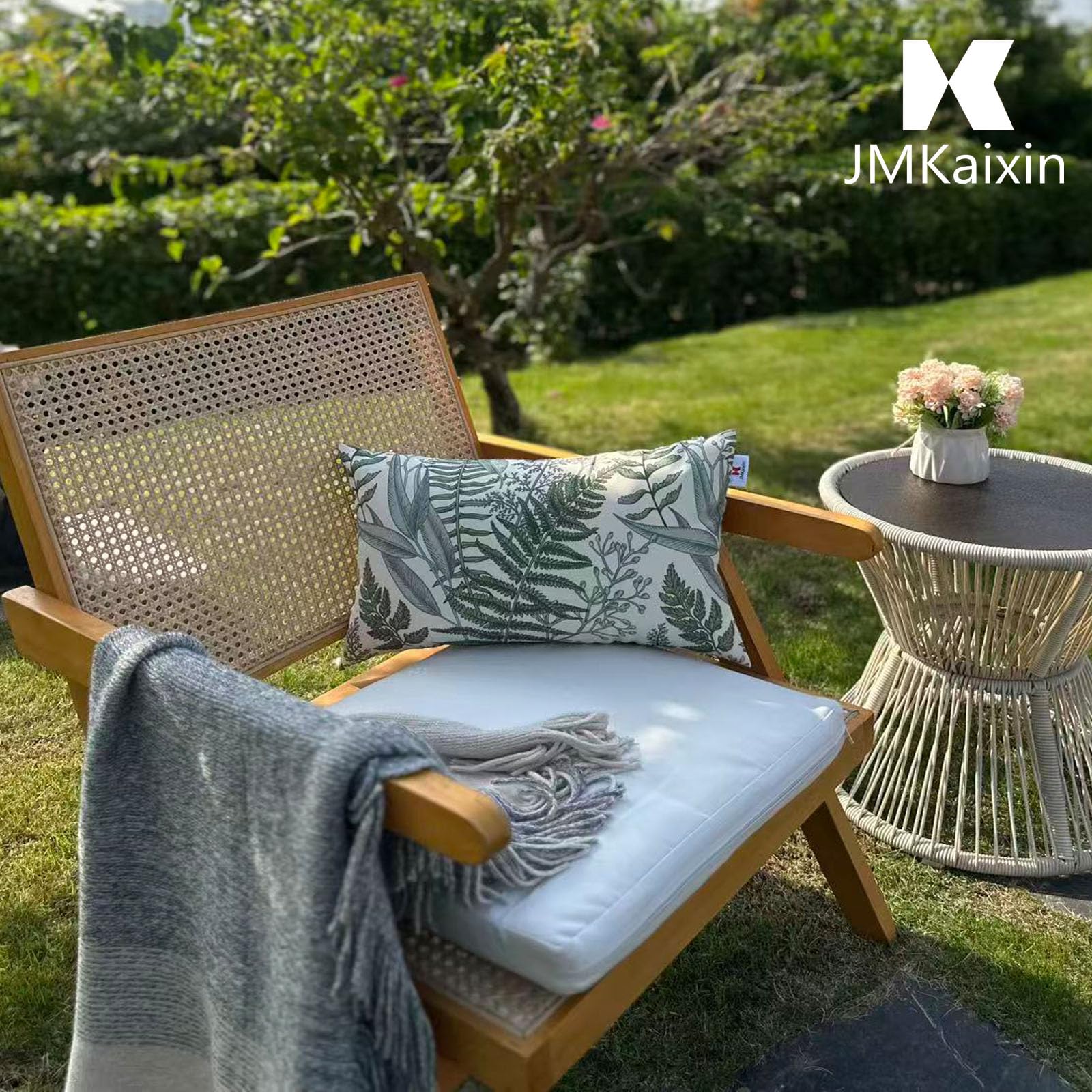 JMKaixin outdoor pillow waterproof cover closeup, resists stains and fading.