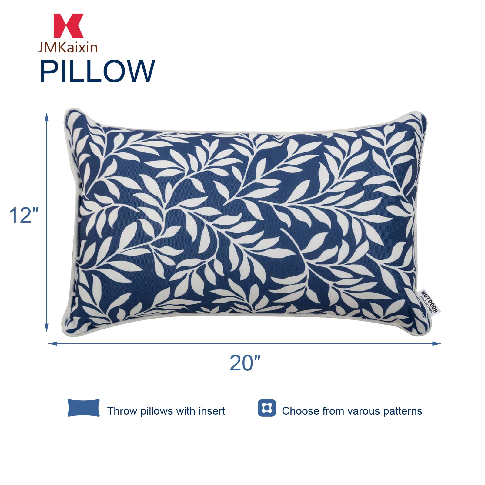 JMKaixin pillow cover close-up, waterproof PU coating demonstrates stain resistance for outdoor use.