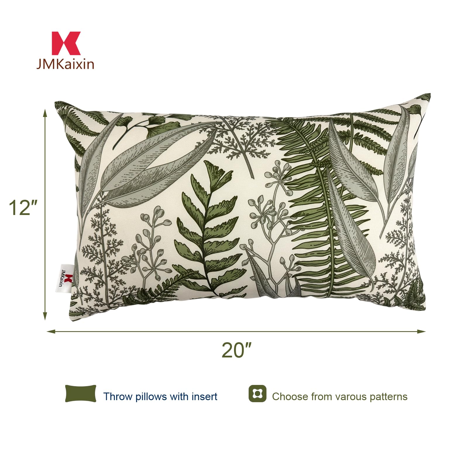 JMKaixin patio pillow 12x20 side view, waterproof cover for durable outdoor use.