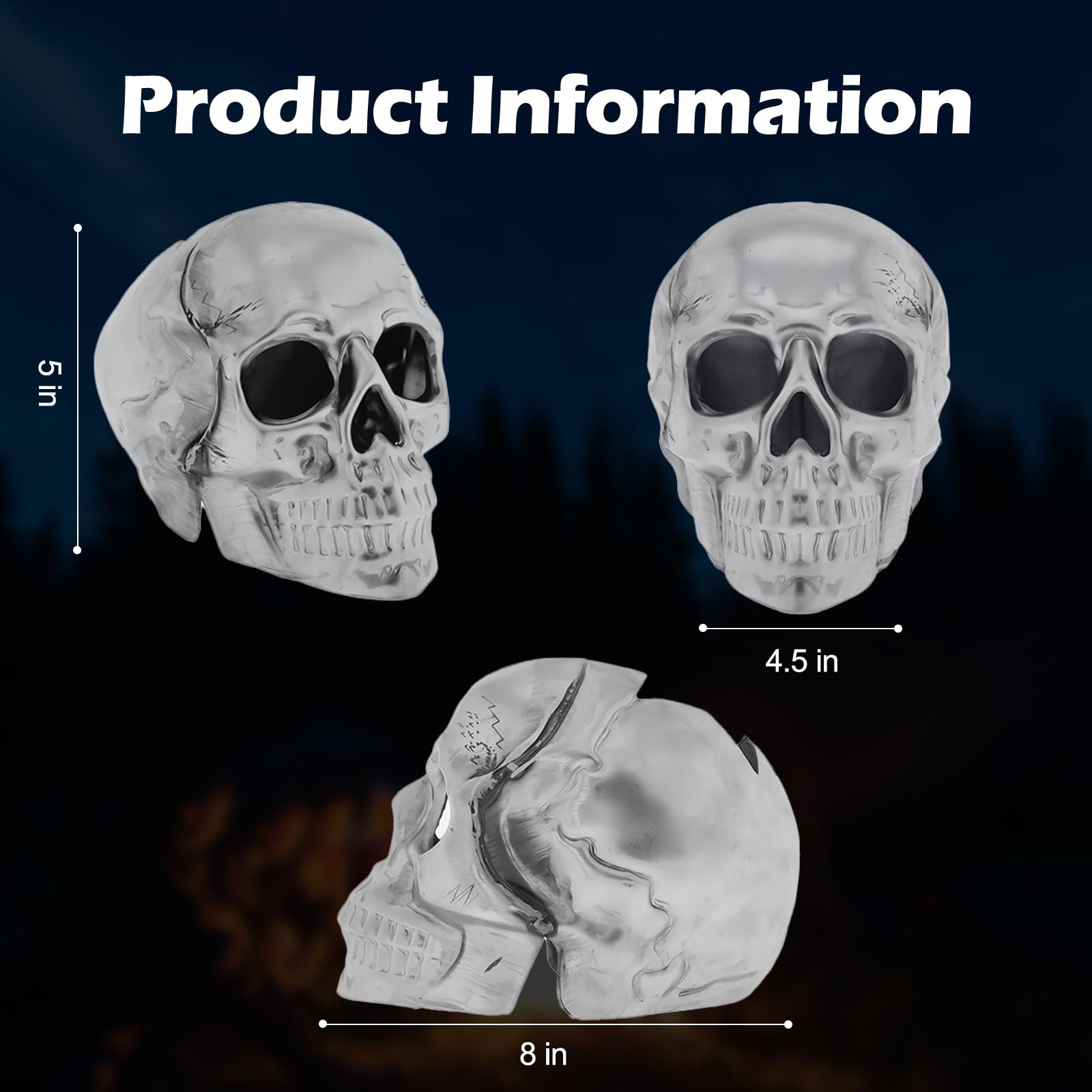 Jmofo flame-ready skull decor suits gas or wood fireplaces for unique ambience.