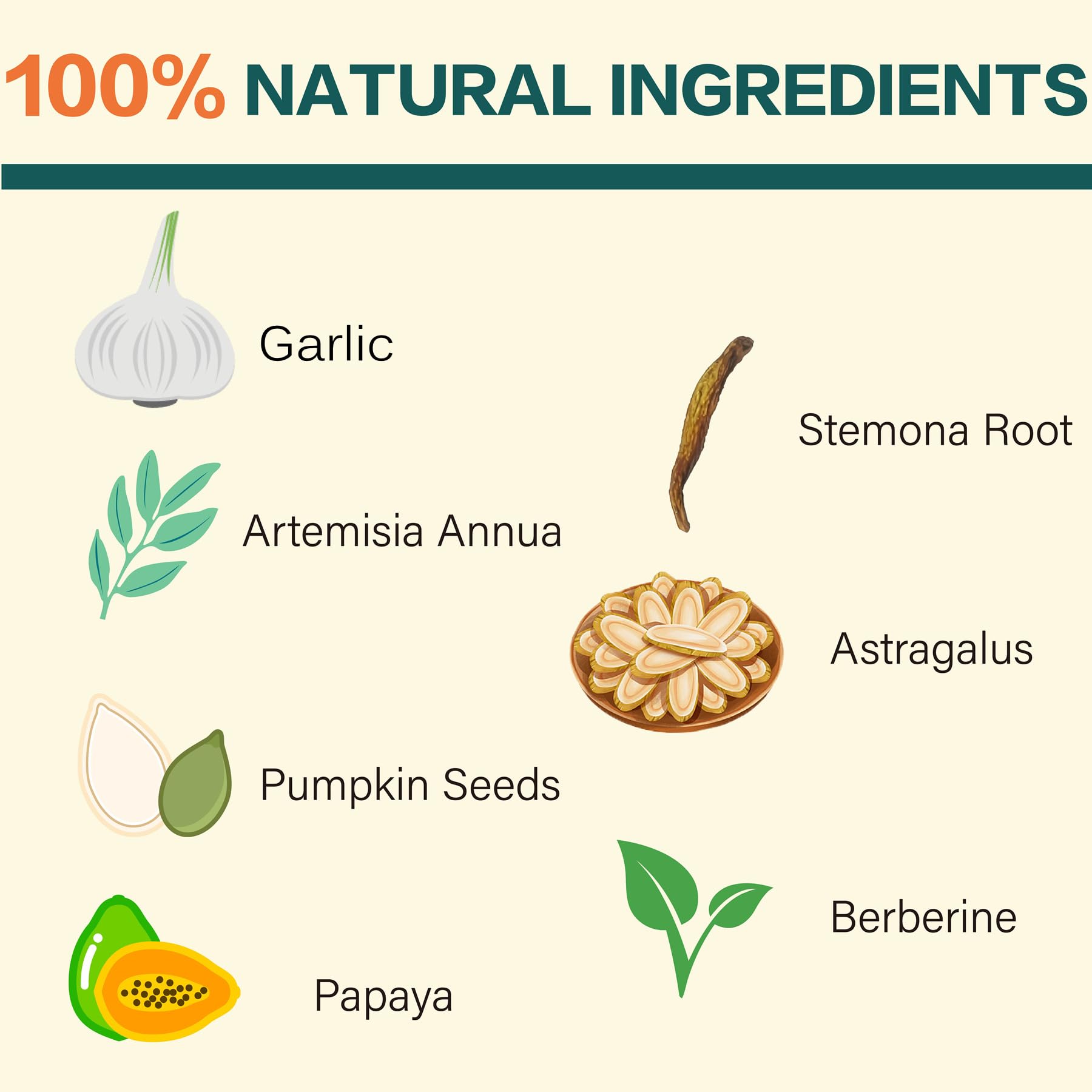 Close view of garlic and Artemisia ingredients in Jmxu's Dewormer.