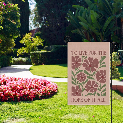 JMYROG garden flag on porch setting adds curb appeal.