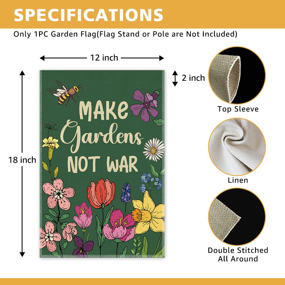 JMYROG Make Gardens Not War Garden Flag back view double-sided display.