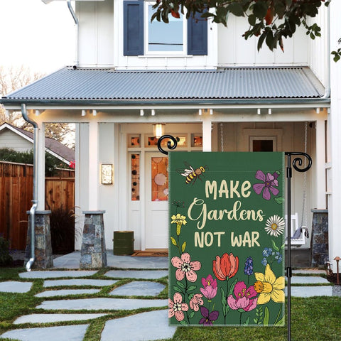 JMYROG Outdoor flag on a porch showing durable linen material.