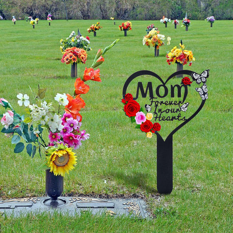 JMZYJZH colorfully adorned heart grave marker for garden or cemetery.