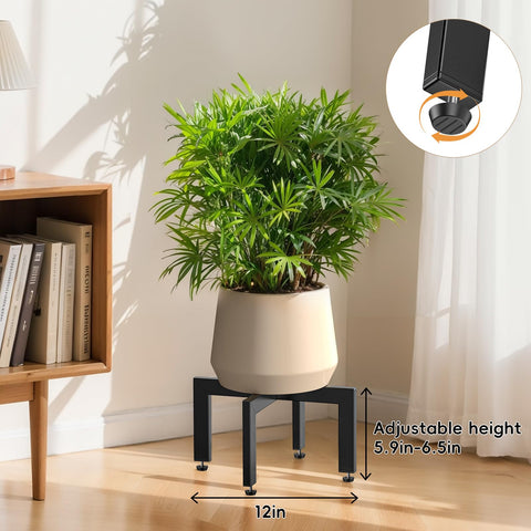 JND black metal plant stand fits 8-12 inch pots for neat elevated display