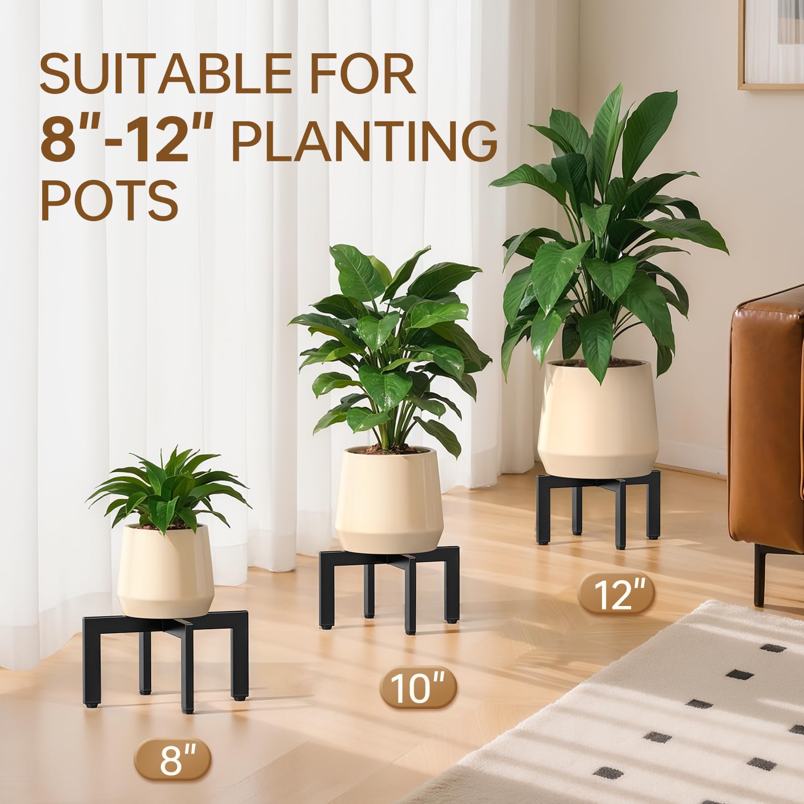 JND sturdy black metal frame supports heavy pots indoors and outdoors