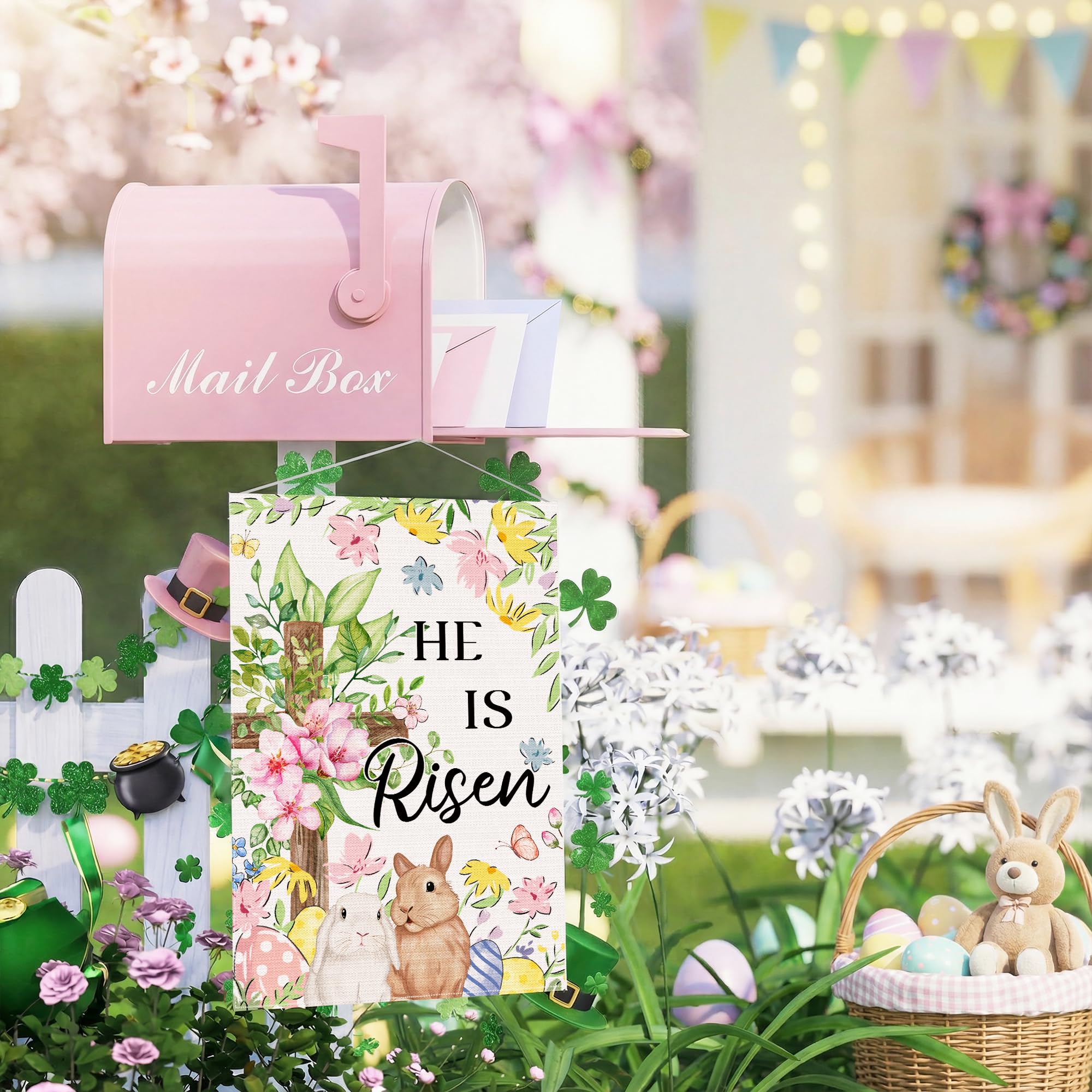 JNDJE Lamb Flowers Cross flag offers bold prints for yard display