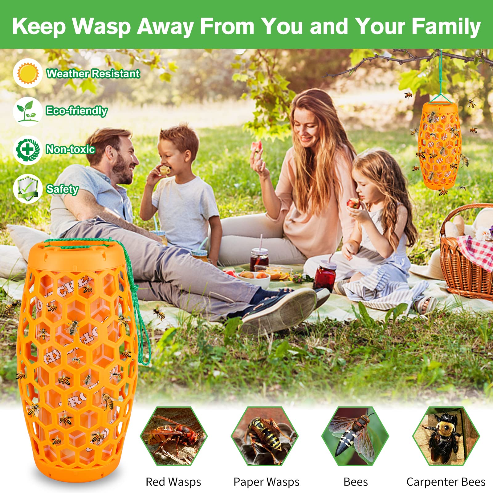 JNKNT Wasp Trap orange sticky papers show quick, clean capture potential.
