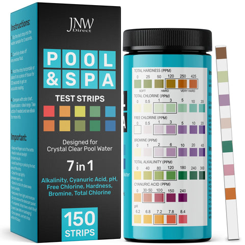 JNW Direct 7-in-1 pool test strips packaging for quick setup