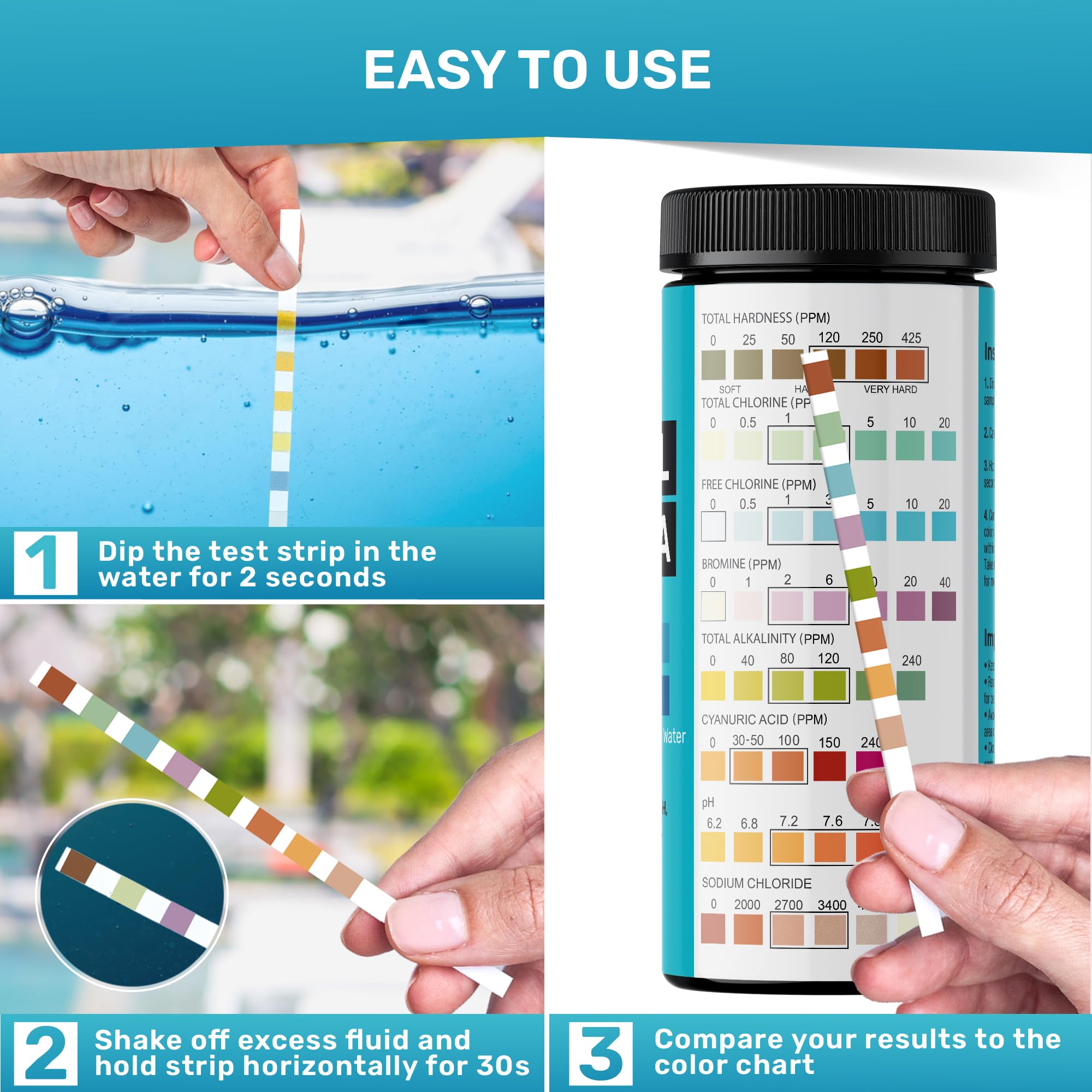 Open bottle with strips visible for easy setup