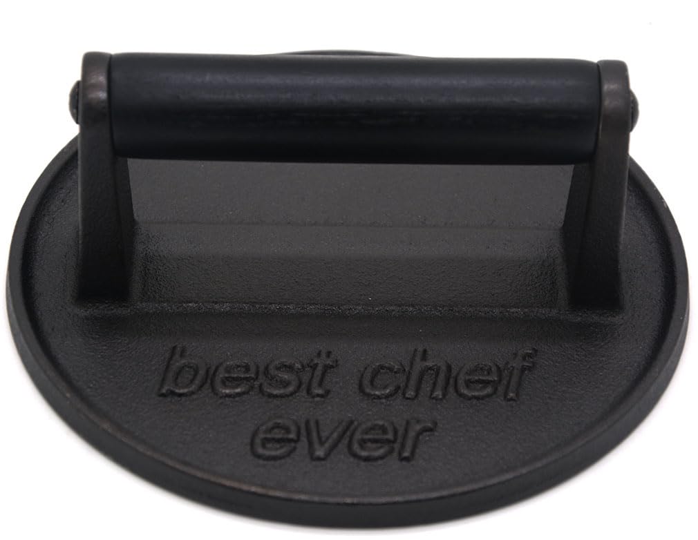 JNXHON Best Chef Ever grill press on stove for even searing with round surface