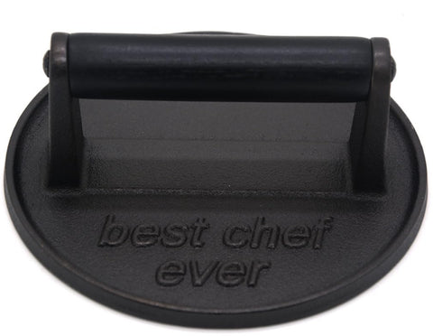 JNXHON Best Chef Ever grill press on stove for even searing with round surface