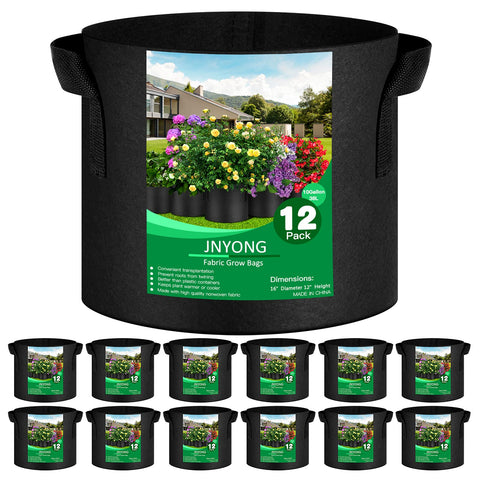 JNYONG 12-pack 10-gallon thickened non-woven bags promote breathable root growth.