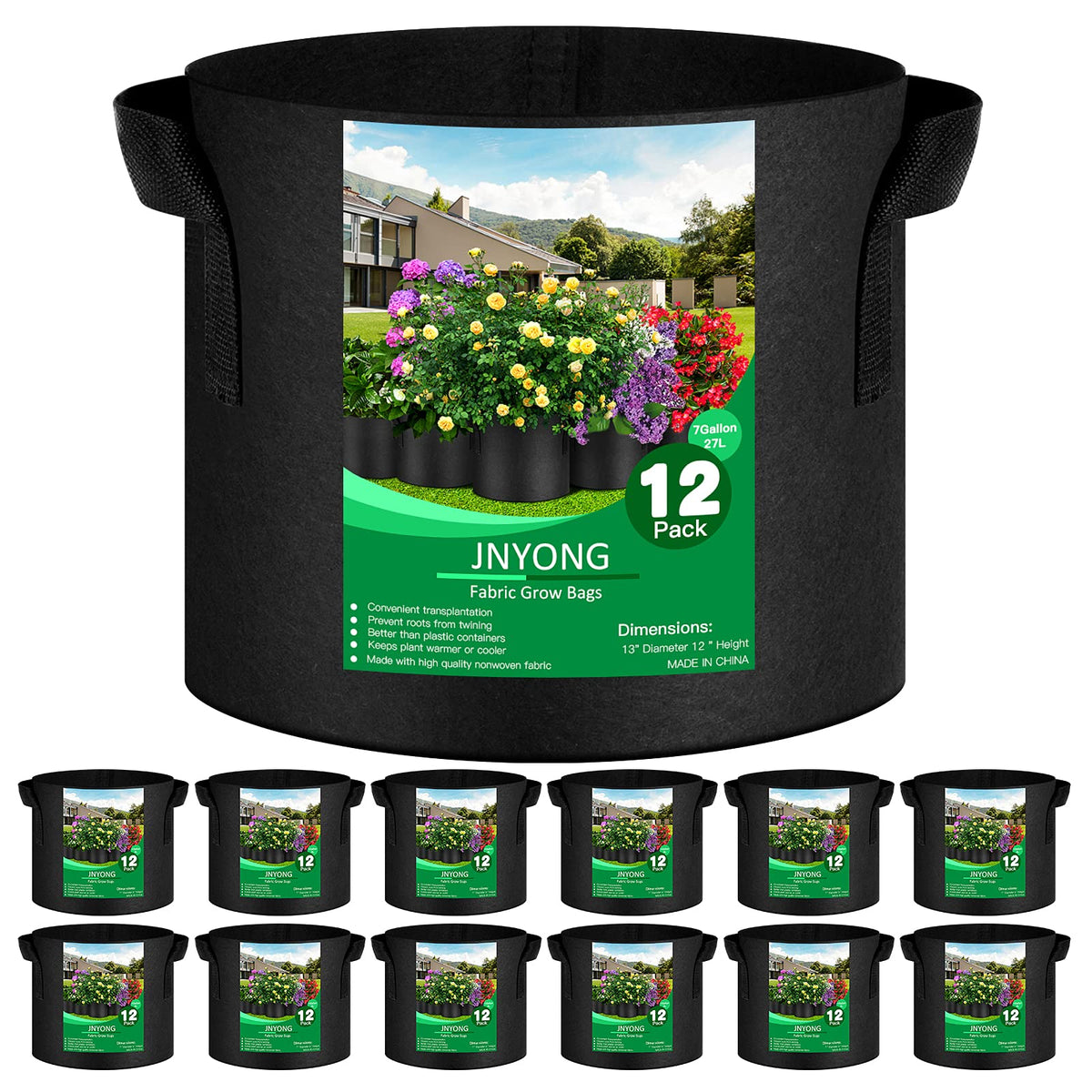 JNYONG 7-gallon grow bag with handle for easy transport.