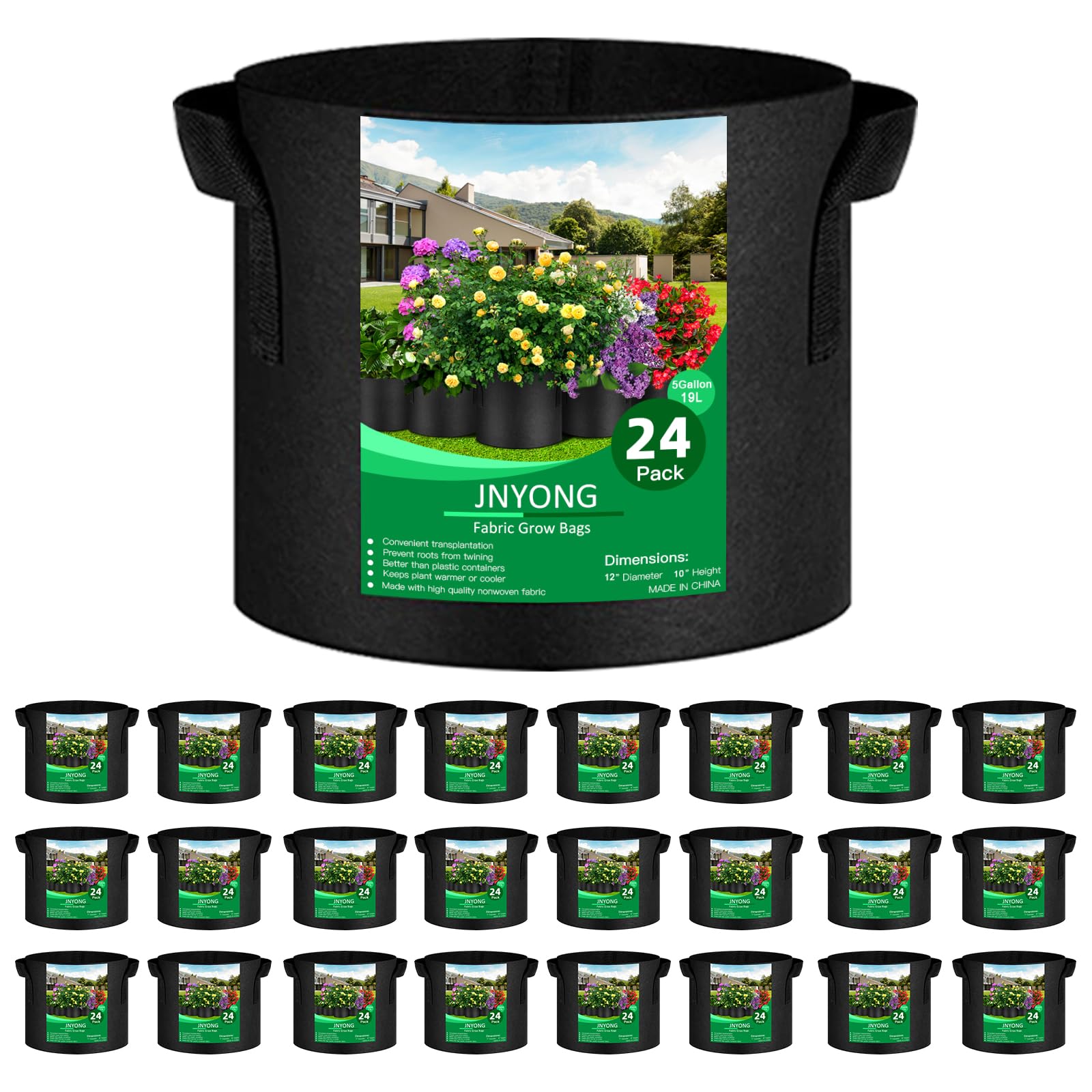 JNYONG 5-gallon grow bag with handles for easy transport.