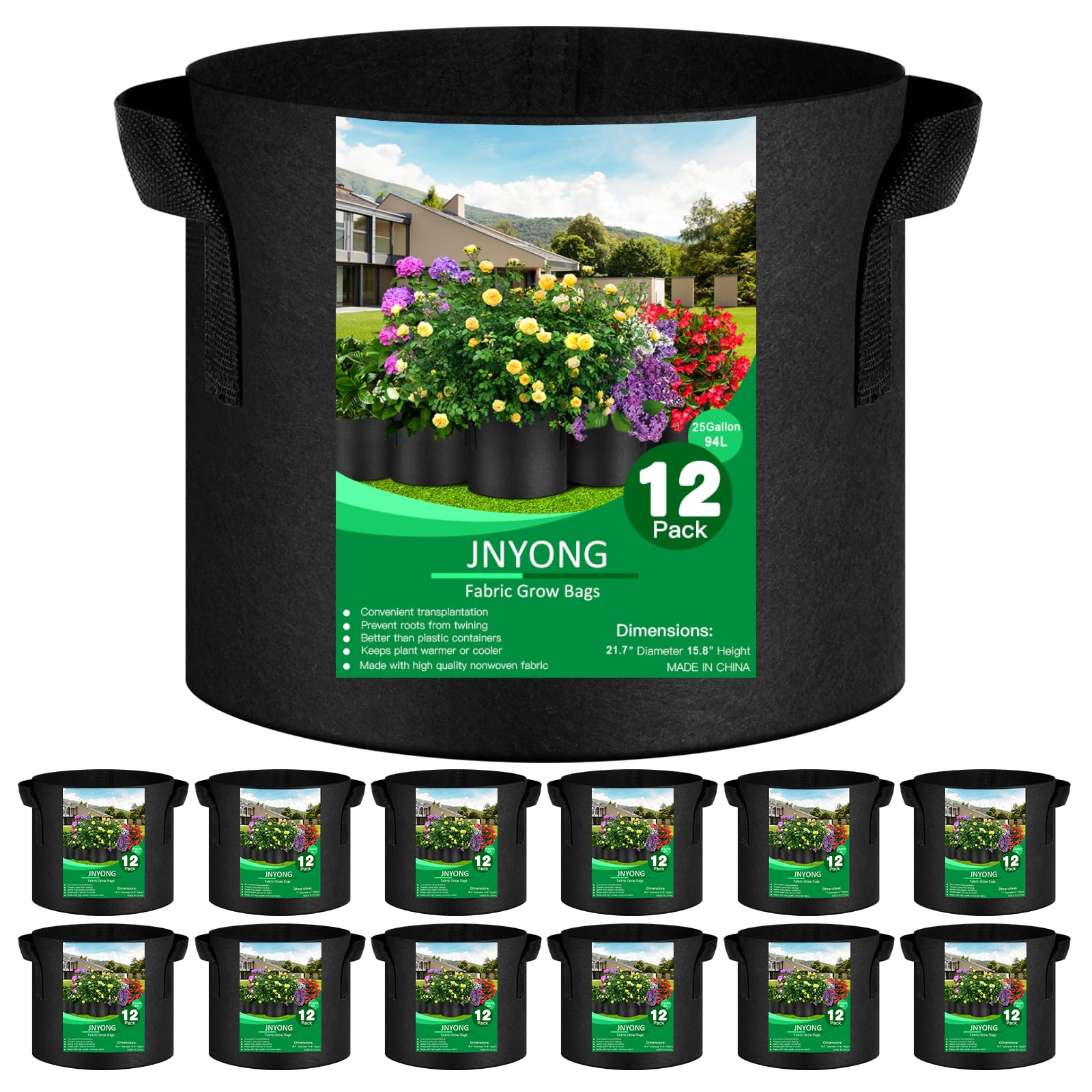 JNYONG Nyong 12-pack 25 gal grow bag with handles for easy transport and planting.