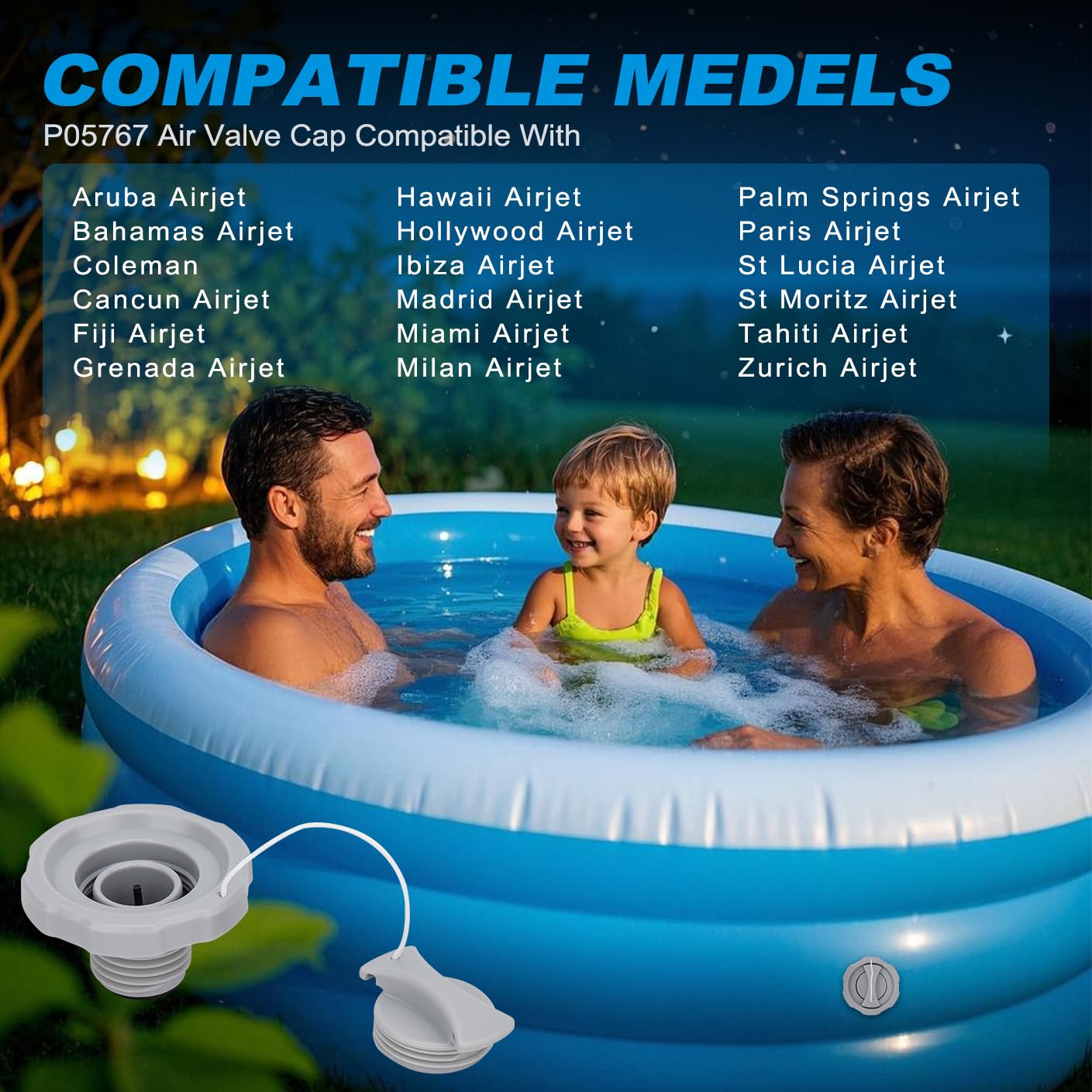JoaSinc P05767 air valve cap highlighting durable ABS material for spa use.