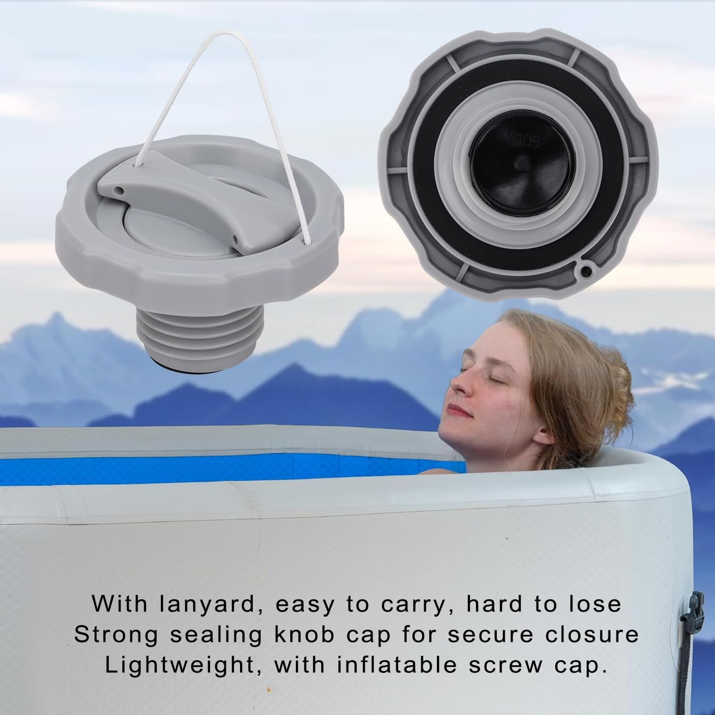 JoaSinc P05767 air valve cap with lanyard for portable spa handling.