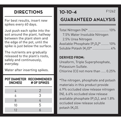 Jobe's Organics 10-10-4 spike formulation provides balanced nutrients for blooms
