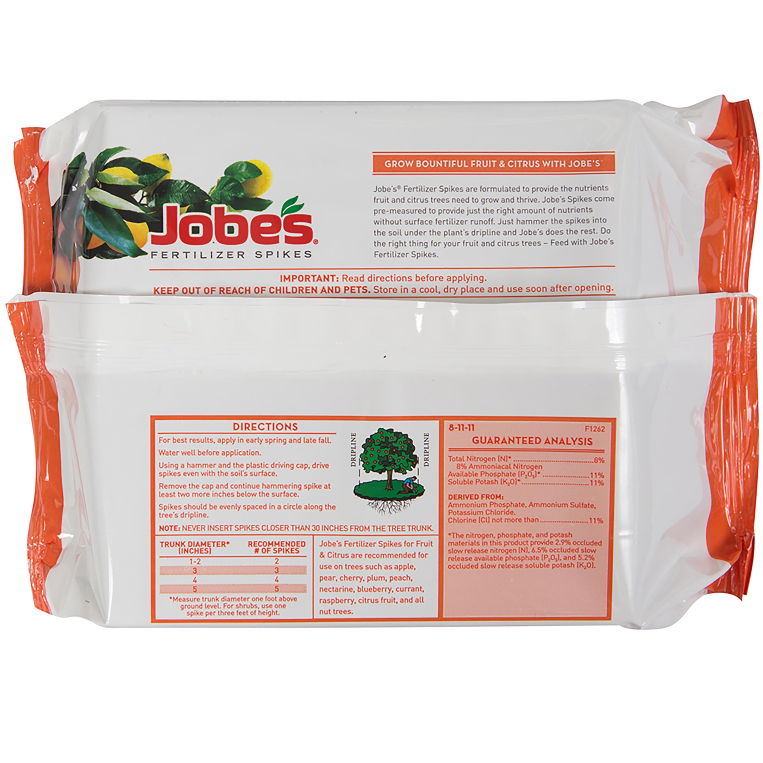 Jobe's Organics 8-11-11 NPK label on package highlighting balanced nutrients.