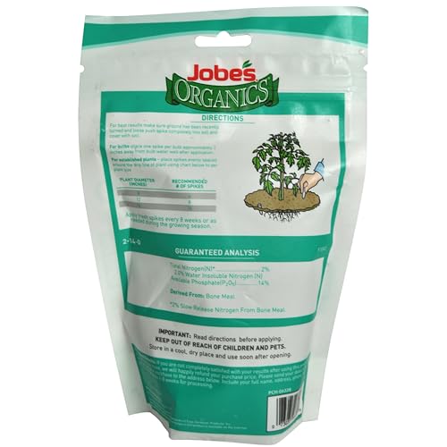 Jobe's Organics Bone Meal Spikes positioned near bulbs for healthy development