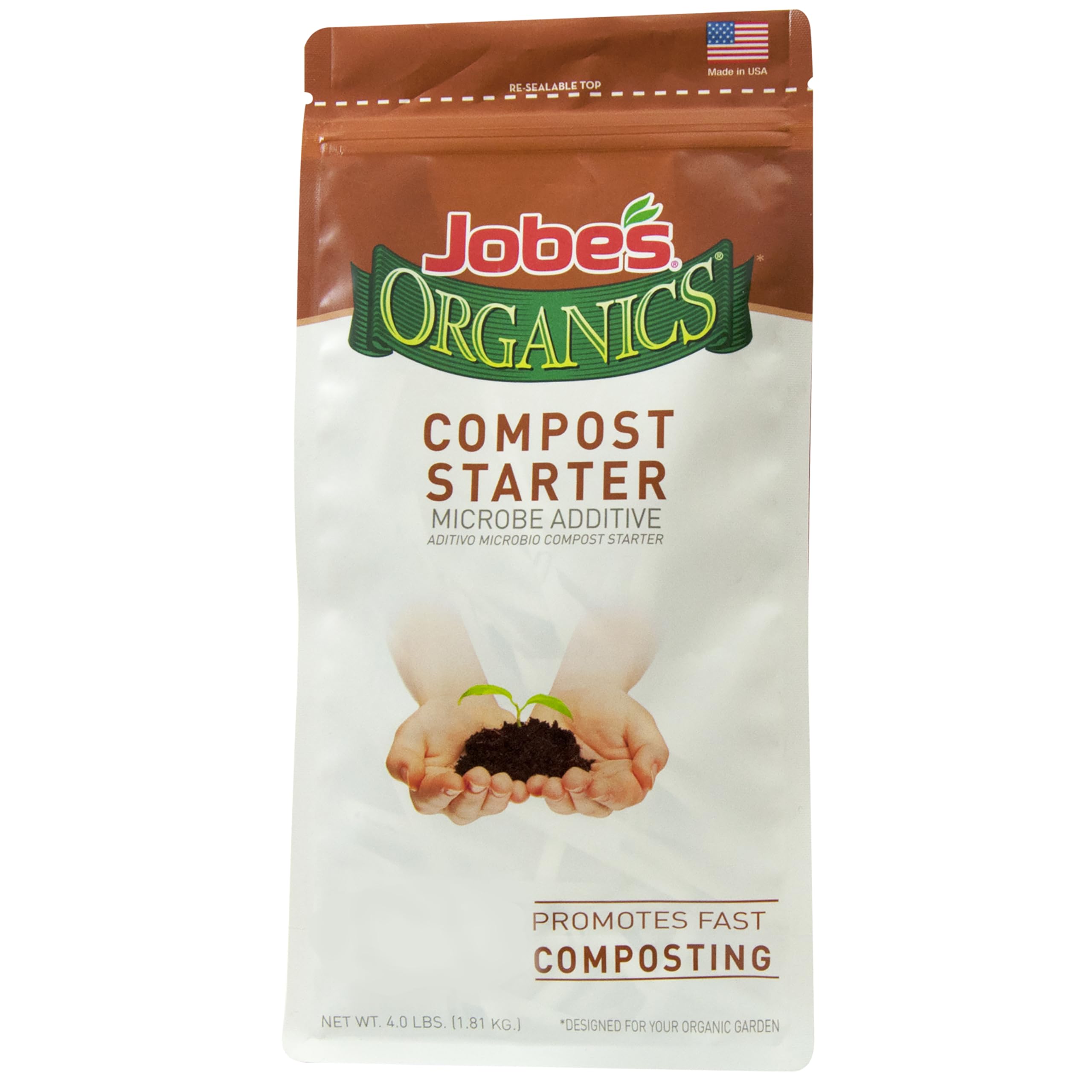 Jobe's Organics compost starter bag front view promotes faster composting