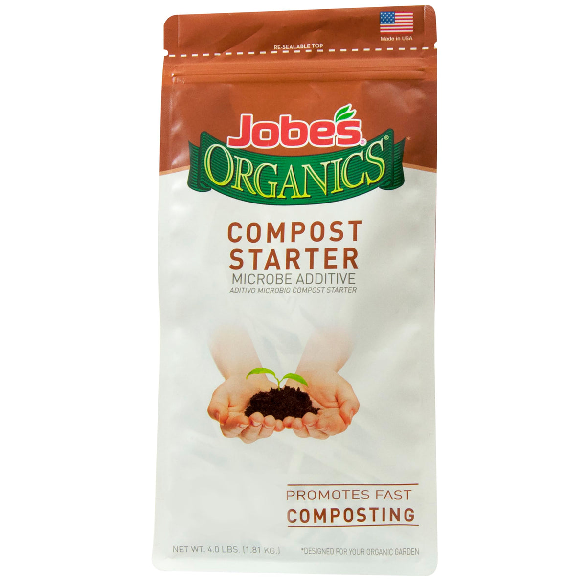 Jobe's Organics compost starter bag front view promotes faster composting