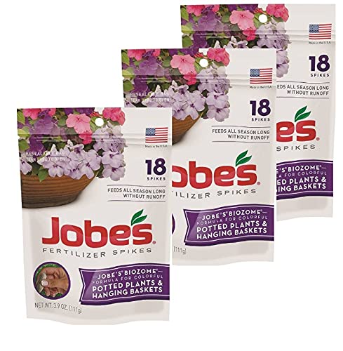 Jobe's Organics spikes in a hanging basket for simple, convenient feeding.