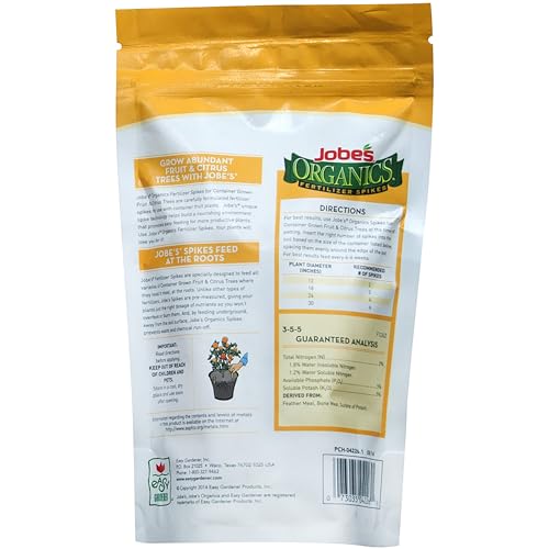 Jobe's Organics spikes in use on fruit trees enabling steady nutrient delivery.