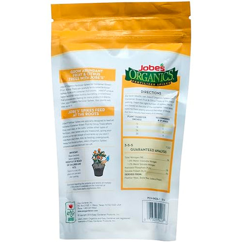 Jobe's Organics spikes in use on fruit trees enabling steady nutrient delivery.