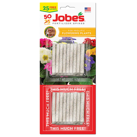 Jobe's Organics flowering spikes packaging shown for easy slow-release indoor plant feeding