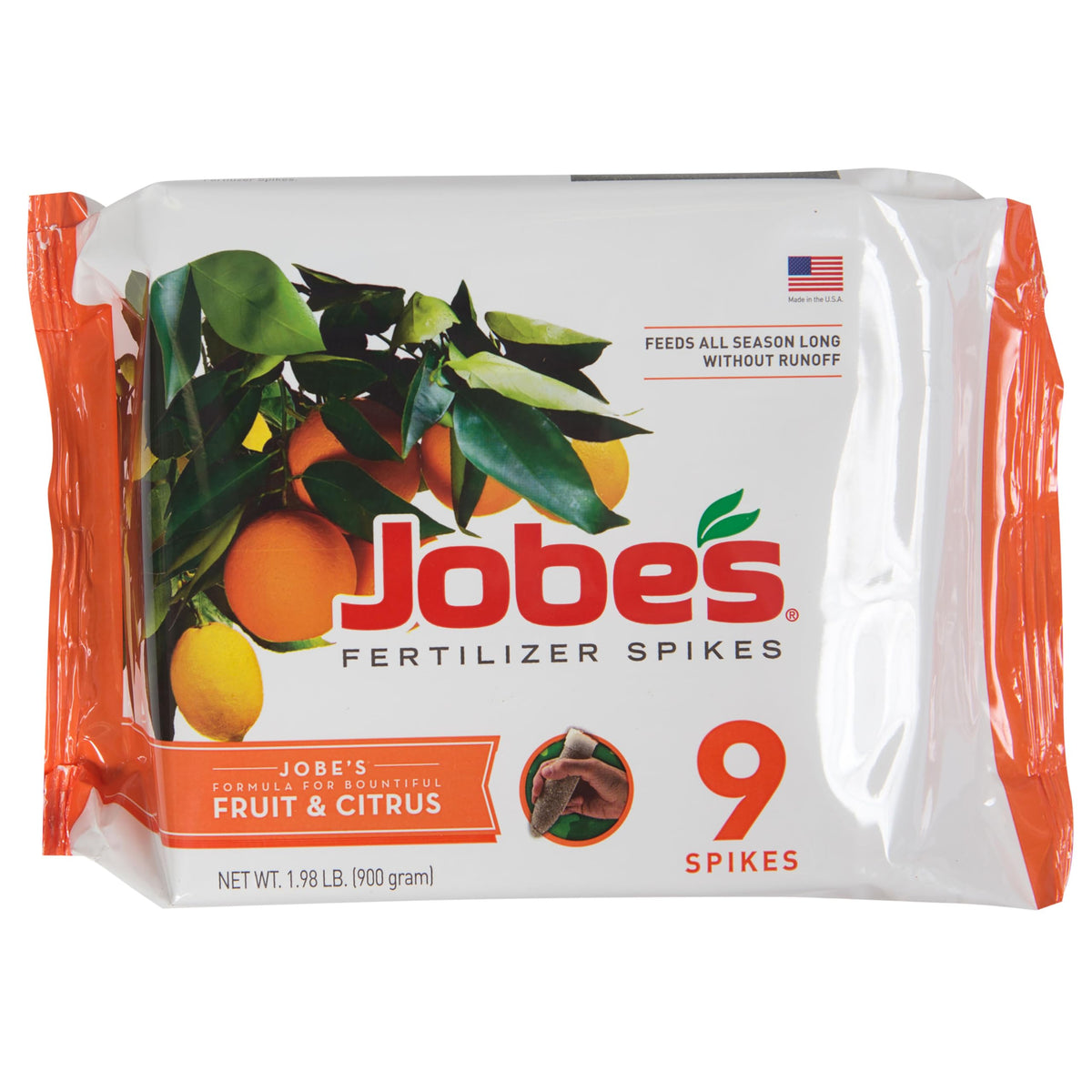Jobe's Organics fruit citrus fertilizer spikes packaged for easy, slow-release tree nutrition.