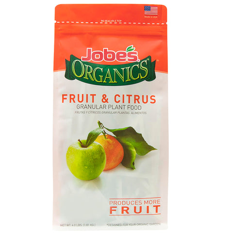 Jobe’s Organics fruit citrus granules promote healthy growth in trees.