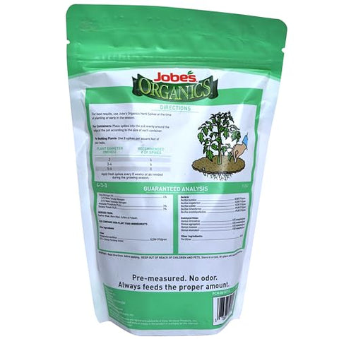 Close-up of Jobe's Organics herb spikes for root-zone feeding