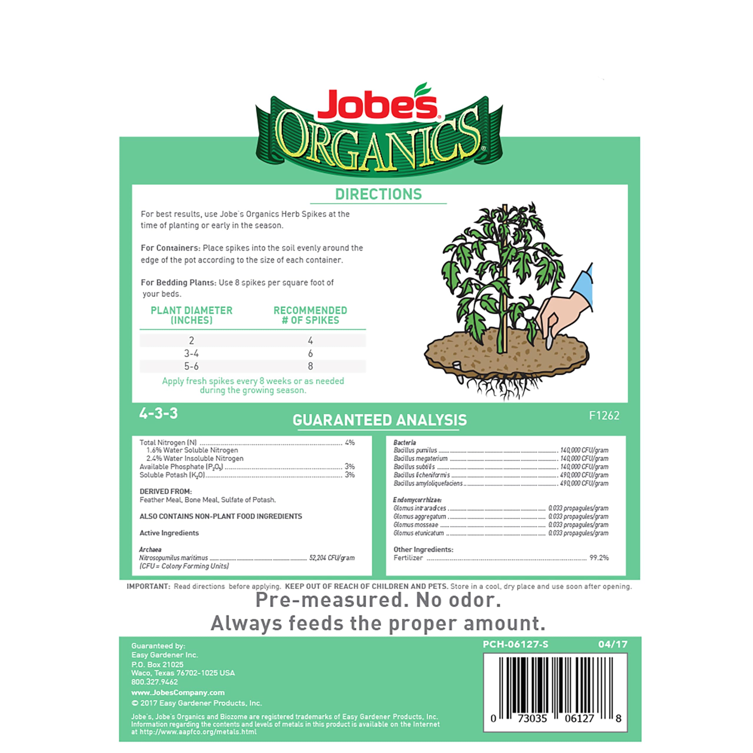 Insertion near herb roots with Jobe's Organics spikes for targeted feeding