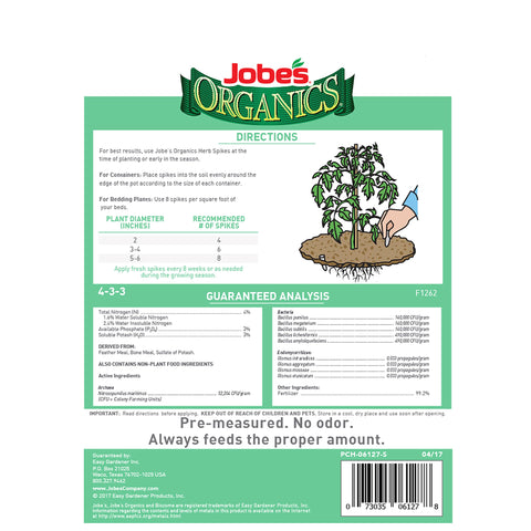 Insertion near herb roots with Jobe's Organics spikes for targeted feeding