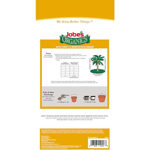 Jobe's Organics palm-tree fertilizer 4-2-4, designed to nourish lush, healthy fronds.
