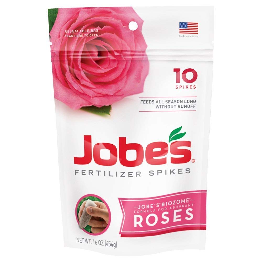 Jobe's Organics Rose spikes packaging, premeasured and easy to use.