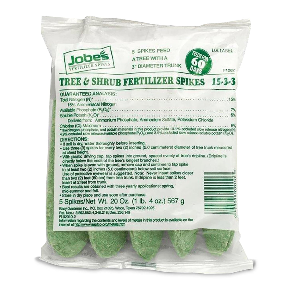 Jobe's Organics slow-release spikes pack ready for tree and shrub care around the dripline.