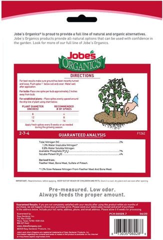Jobe's Organics spikes ready to insert around plant roots for slow-release nourishment