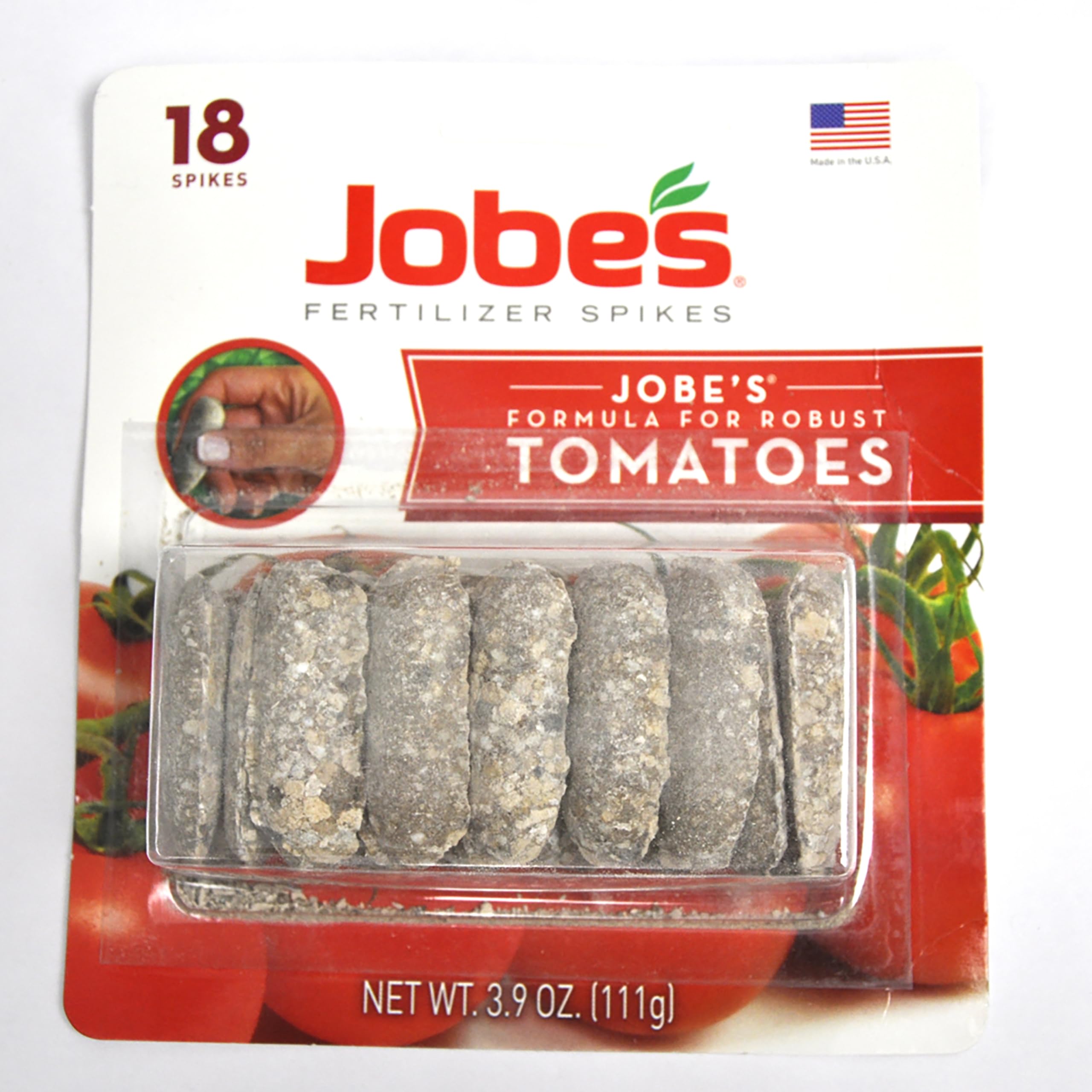 Jobe’s Organic Tomato Fertilizer Spikes packaging for easy storage