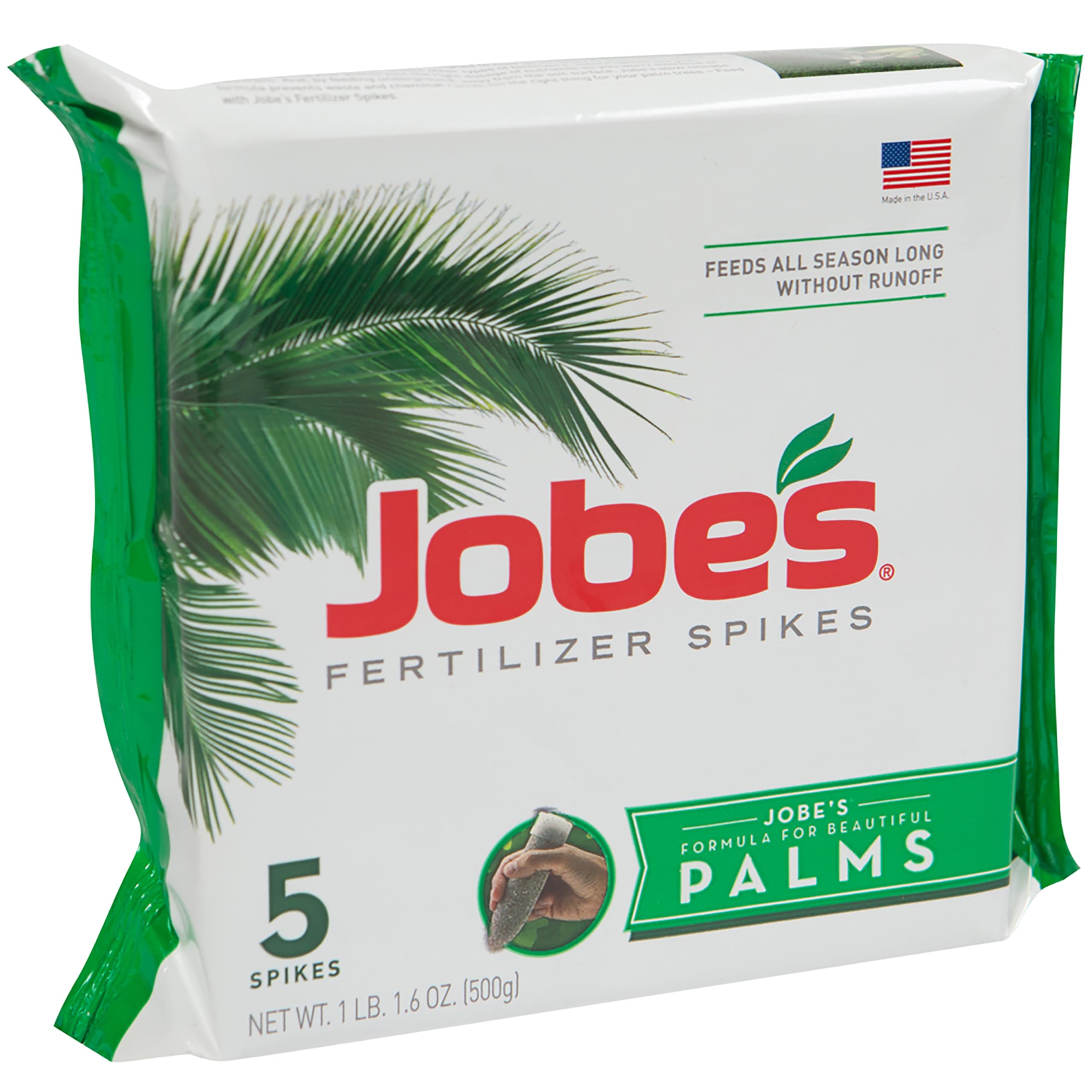 Jobe's Organics Palm Fertilizer Spikes package with five-count root feeding for palms