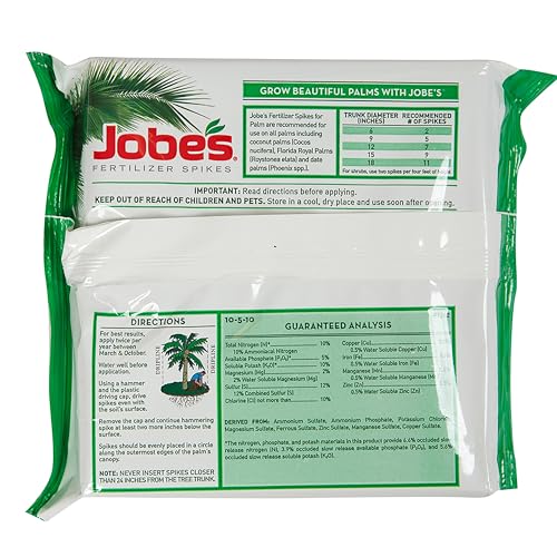 Jobe's 10-5-10 formula nourishes palm foliage for lush green growth