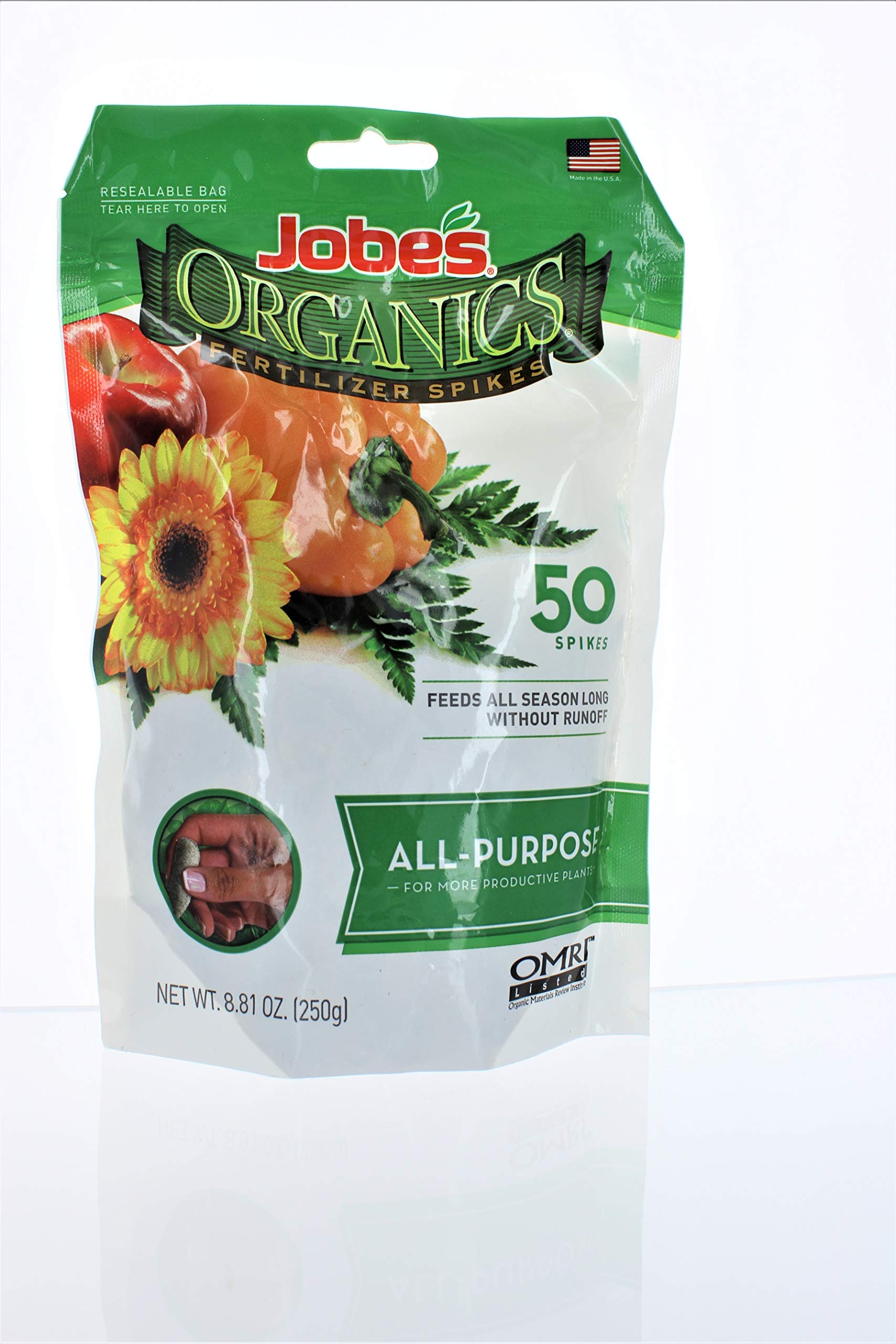 Jobes spikes installed into soil at the root zone provide steady release.