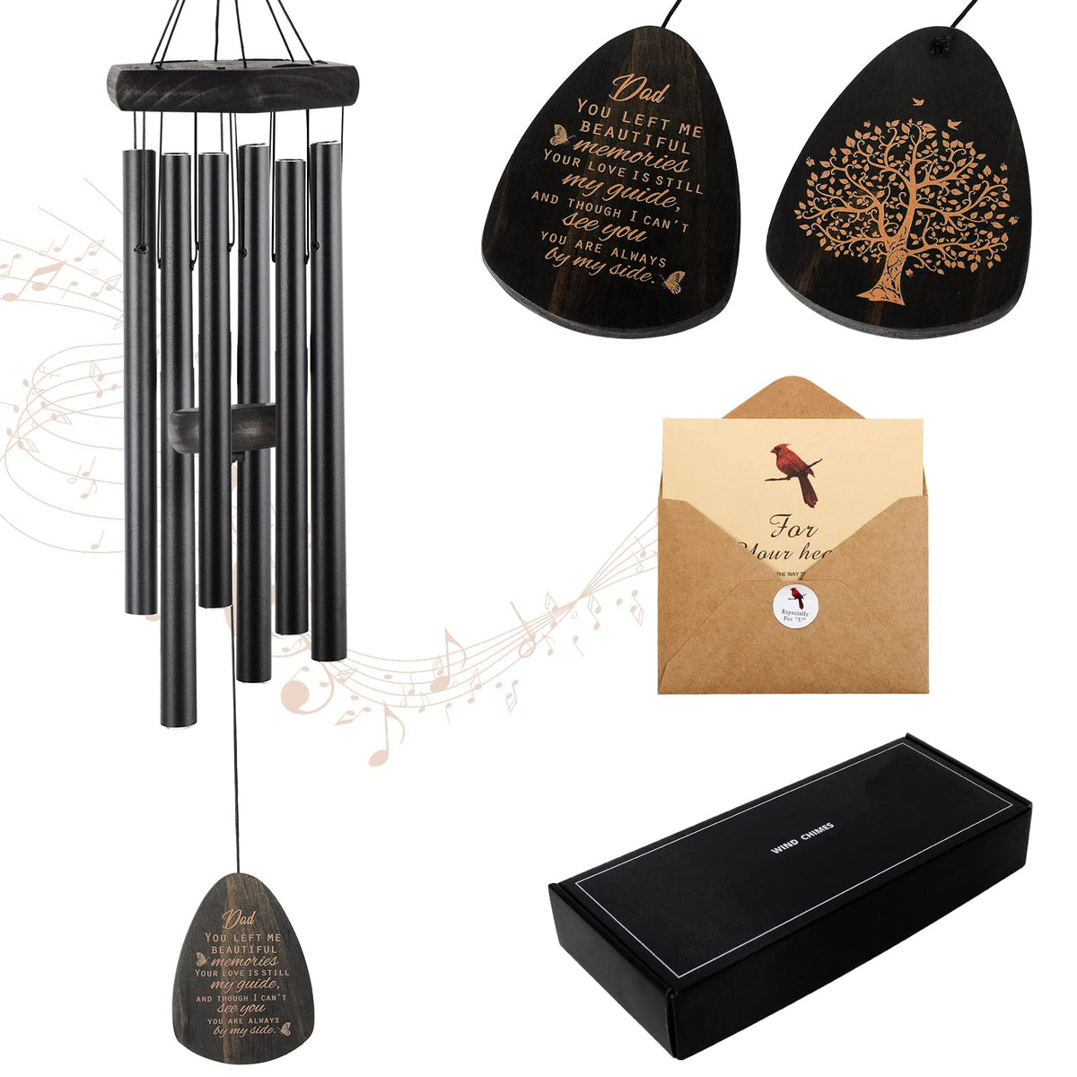 Jobosi 32-inch butterfly sympathy wind chimes with greeting card for comfort and remembrance