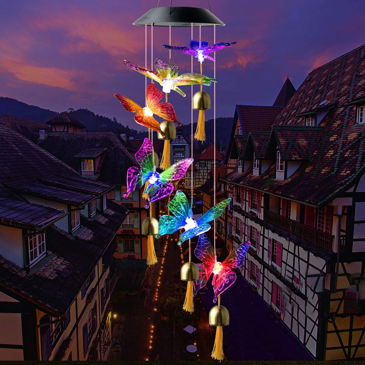 JOBOSI butterfly wind chime adds color and motion to your garden scene.