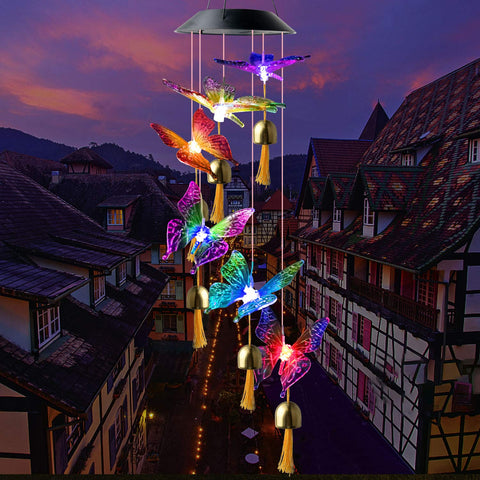 JOBOSI butterfly wind chime adds color and motion to your garden scene.