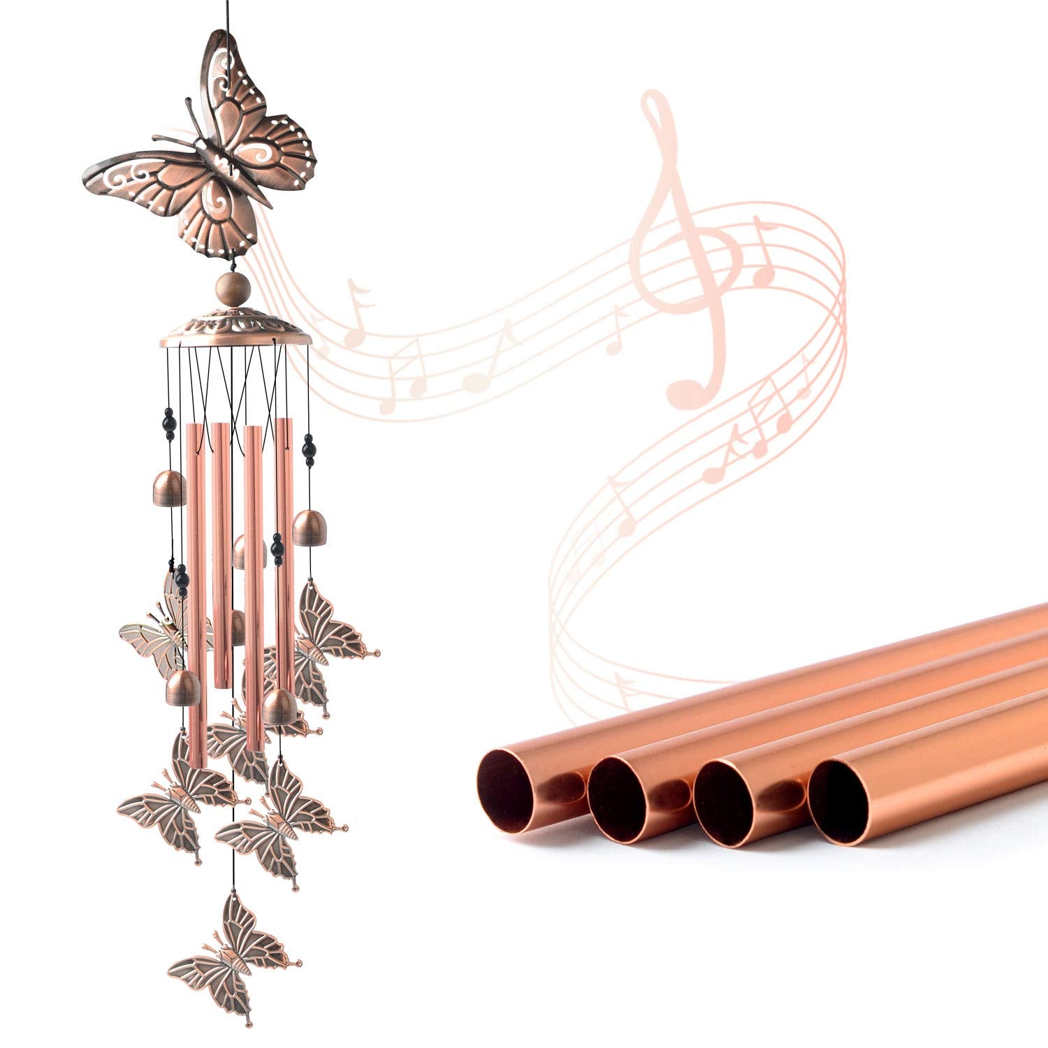 JOBOSI Butterfly Wind Chimes with brass top for outdoor ambience.