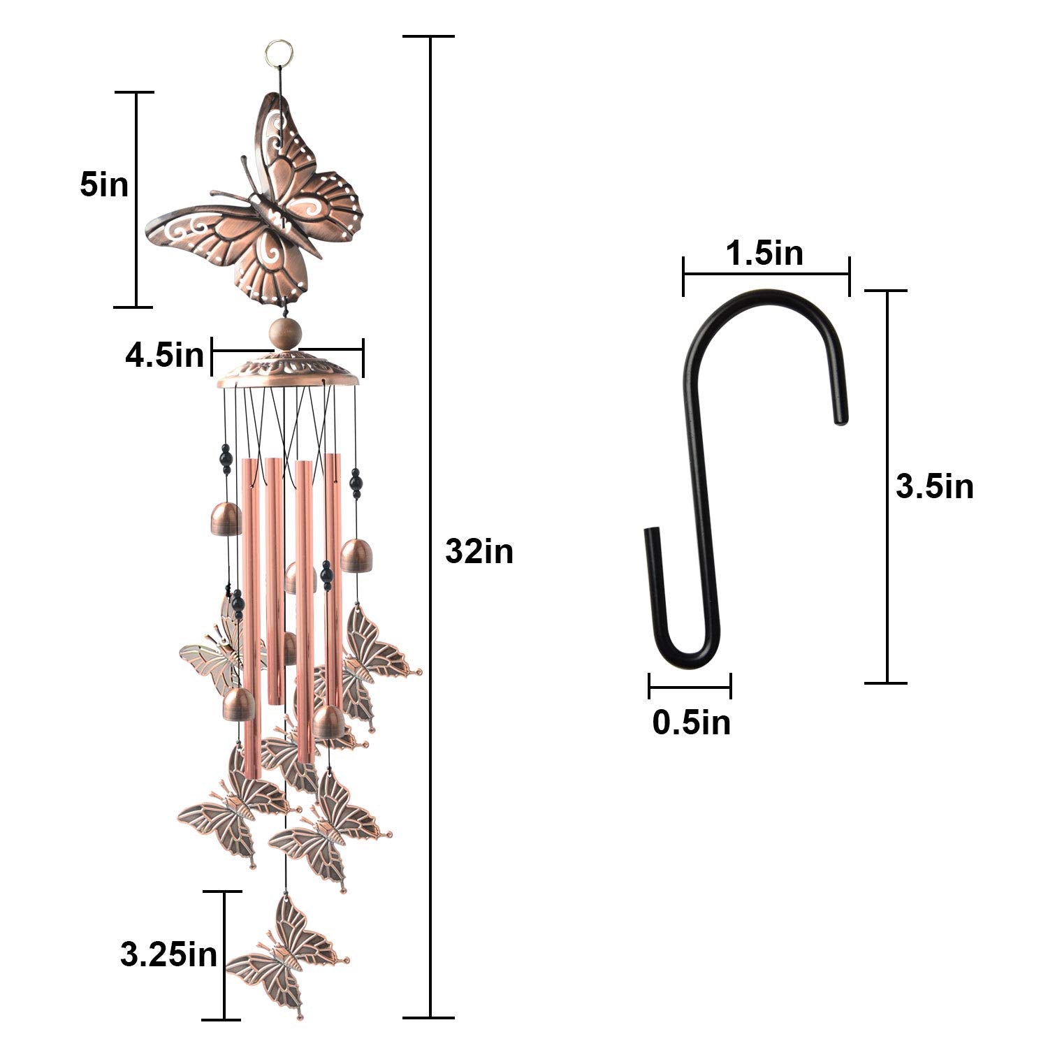 JOBOSI Butterfly Wind Chimes weatherproof design withstands rain and sun.